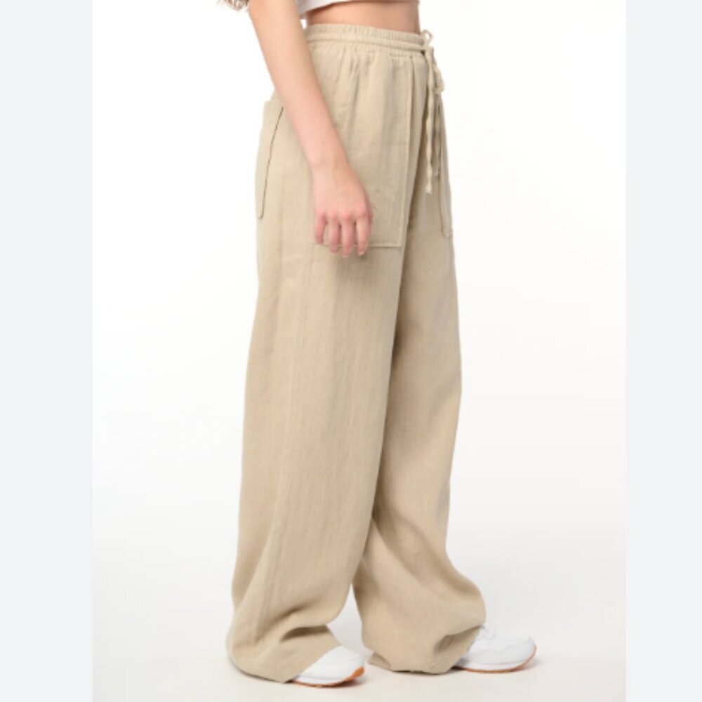 Blank NYC Stepping Out Pull On Baggy Linen Wide Leg Neutral Beige Pants M $98
